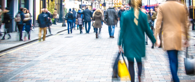 A busy high street in the UK.